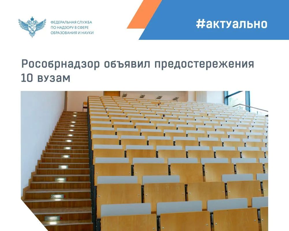 Рособрнадзор объявил предостережения о недопустимости нарушения обязательных требований и предложил принять меры по обеспечению их соблюдения в рамках федерального государственного контроля (надзора) в сфере образования: