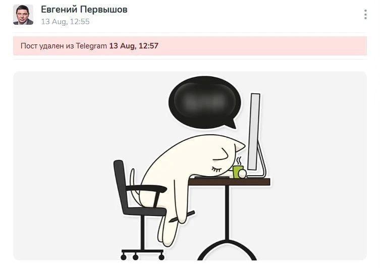 Матерный мем с уставшим котом на рабочем месте появился в канале губернатора Тамбовской области